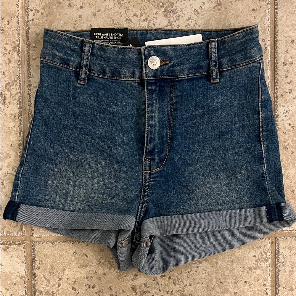 Divided Cuffed High Rise Jean Shorts